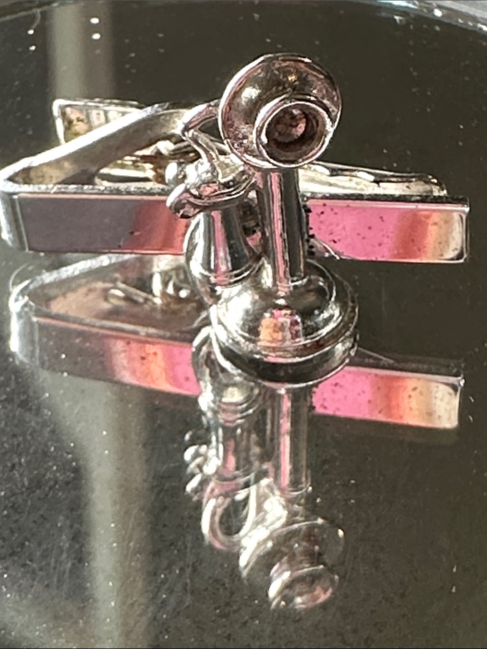 Vintage 50s/60s Rugin Brand Silver Tone  Candlestick Phone Tie Clip
